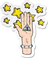 sticker van een cartoon mysticus oog hand symbool vector