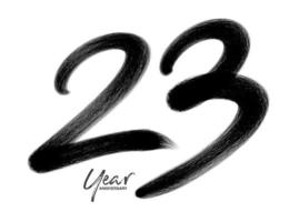 23 jaar verjaardag viering vector sjabloon, 23 jaar logo ontwerp, 23e verjaardag, zwarte belettering nummers borstel tekening hand getrokken schets, nummer logo ontwerp vectorillustratie