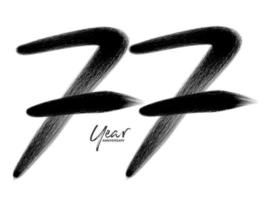 77 jaar verjaardag viering vector sjabloon, 77 jaar logo ontwerp, 77ste verjaardag, zwarte belettering nummers borstel tekening hand getrokken schets, nummer logo ontwerp vectorillustratie