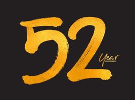 goud 52 jaar verjaardag viering vector sjabloon, 52 jaar logo ontwerp, 52e verjaardag, gouden belettering nummers borstel tekening hand getrokken schets, nummer logo ontwerp vectorillustratie