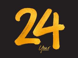 goud 24 jaar verjaardag viering vector sjabloon, 24 jaar logo ontwerp, 24e verjaardag, gouden belettering nummers borstel tekening hand getrokken schets, nummer logo ontwerp vectorillustratie