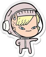 sticker van een cartoon-astronautvrouw vector