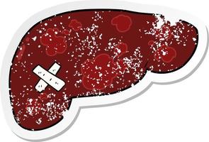 verontruste sticker van een cartoon ongezonde lever vector