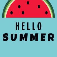 vectorkaart met watermeloen en belettering. Hallo zomer. typografische afdrukbare banner voor zomerontwerp. hand tekenen van abstract fruit. vector