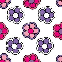 kleurrijk naadloos patroon in geometrische stijl met ditsy bloemen. groovy en leuke vectorprint met lachende gezichten in kamillebloemen, cartoonstijl. retro en hippie-esthetiek, liefde en vrede vector