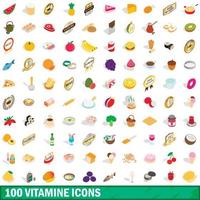 100 vitamine iconen set, isometrische 3D-stijl vector