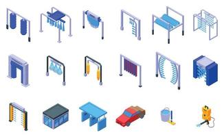 geautomatiseerde wasstraat pictogrammen instellen isometrische vector. auto auto vector