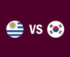 Uruguay en Zuid-Korea vlag symbool ontwerp Azië en Latijns-Amerika voetbal finale vector Aziatische en Latijns-Amerikaanse landen voetbal teams illustratie