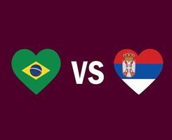 brazilië en servië vlag hart symbool ontwerp europa en latijns-amerika voetbal finale vector europese en latijns-amerikaanse landen voetbal teams illustratie
