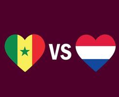 senegal en nederland vlag hart symbool ontwerp afrikaanse en europese voetbal finale vector afrikaanse en europese landen voetbal teams illustratie