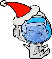 getextureerde cartoon van een zelfverzekerde astronaut met een kerstmuts vector