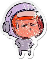 verontruste sticker van een cartoon gestresste astronaut vector