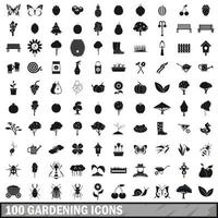 100 tuinieren pictogrammen in eenvoudige stijl vector