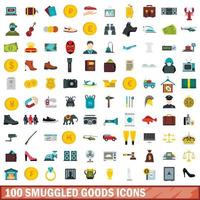 100 gesmokkelde goederen iconen set, vlakke stijl vector