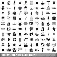 100 vrouwen gezondheid iconen set, eenvoudige stijl vector