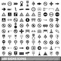 100 verkeersbordenpictogrammen in eenvoudige stijl vector