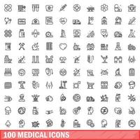 100 medische iconen set, Kaderstijl vector