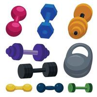 dumbell iconen set, cartoon stijl vector