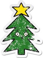 noodlijdende sticker van een schattige cartoon-kerstboom vector