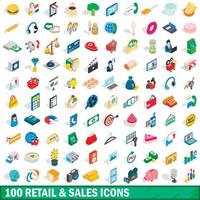 100 retail sales iconen set, isometrische 3D-stijl vector