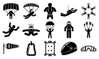 parachutisten iconen set, eenvoudige stijl vector