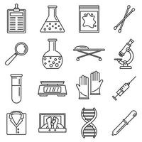 dna-onderzoek laboratorium iconen set, Kaderstijl vector