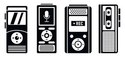 dictafoon recorder iconen set, eenvoudige stijl vector