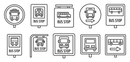 stad bushalte teken pictogrammenset, Kaderstijl vector