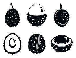 verse lychees iconen set, eenvoudige stijl vector