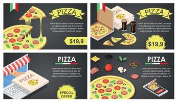 pizza festival banner concept set, isometrische stijl vector