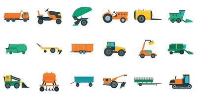 landbouwmachines iconen set, vlakke stijl vector