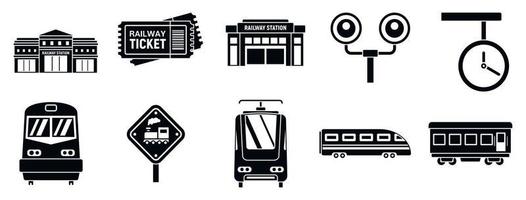 moderne treinstation iconen set, eenvoudige stijl vector