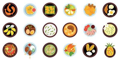 Thais eten iconen set, vlakke stijl vector