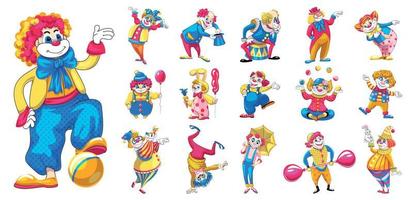 clown iconen set, cartoon stijl vector