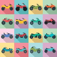 quad fiets iconen set, vlakke stijl vector