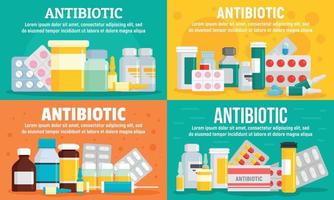 antibiotica banner set, vlakke stijl vector