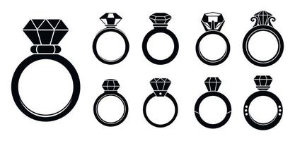 diamanten ring vrouw iconen set, eenvoudige stijl vector