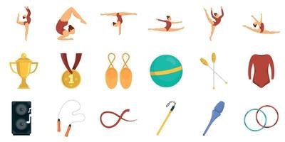 ritmische gymnastiek iconen set, vlakke stijl vector