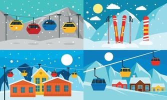 skiresort banner set, vlakke stijl vector