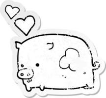 verontruste sticker van een cartoon verliefd varken vector
