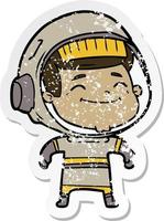 noodlijdende sticker van een happy cartoon-astronaut vector