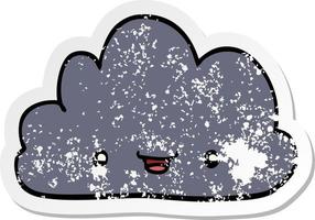 verontruste sticker van een cartoon kleine gelukkige wolk vector