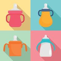 sippy cup pictogrammenset, vlakke stijl vector