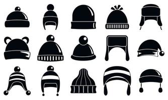 winter hoofddeksel accessoire icon set, eenvoudige stijl vector