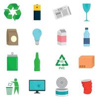 recyclet dag icon set, vlakke stijl vector