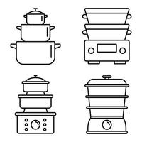 koken stoomboot pictogrammenset, Kaderstijl vector