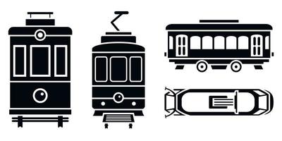 tram auto pictogrammenset, eenvoudige stijl vector