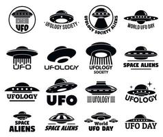 ufo vliegende logo set, eenvoudige stijl vector