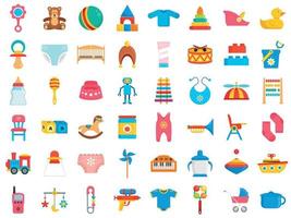 baby items pictogrammenset, vlakke stijl vector