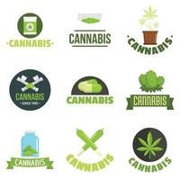 cannabisplant logo set, vlakke stijl vector